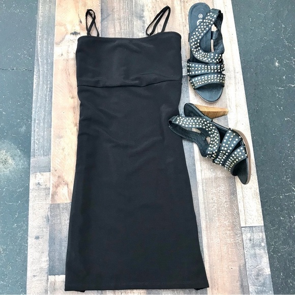 LUCCA COUTURE Black bodycon mini dress Size Medium adjustable spaghetti straps M - Picture 4 of 11